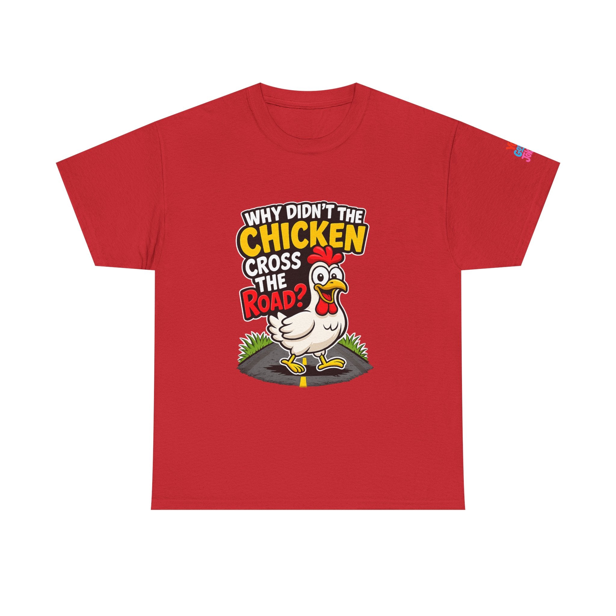 Chicken Joke T-Shirt - "Why Didn't the Chicken Cross the Road? Because He Was Chicken." Humorous Tee for Truckers & Farm Fans