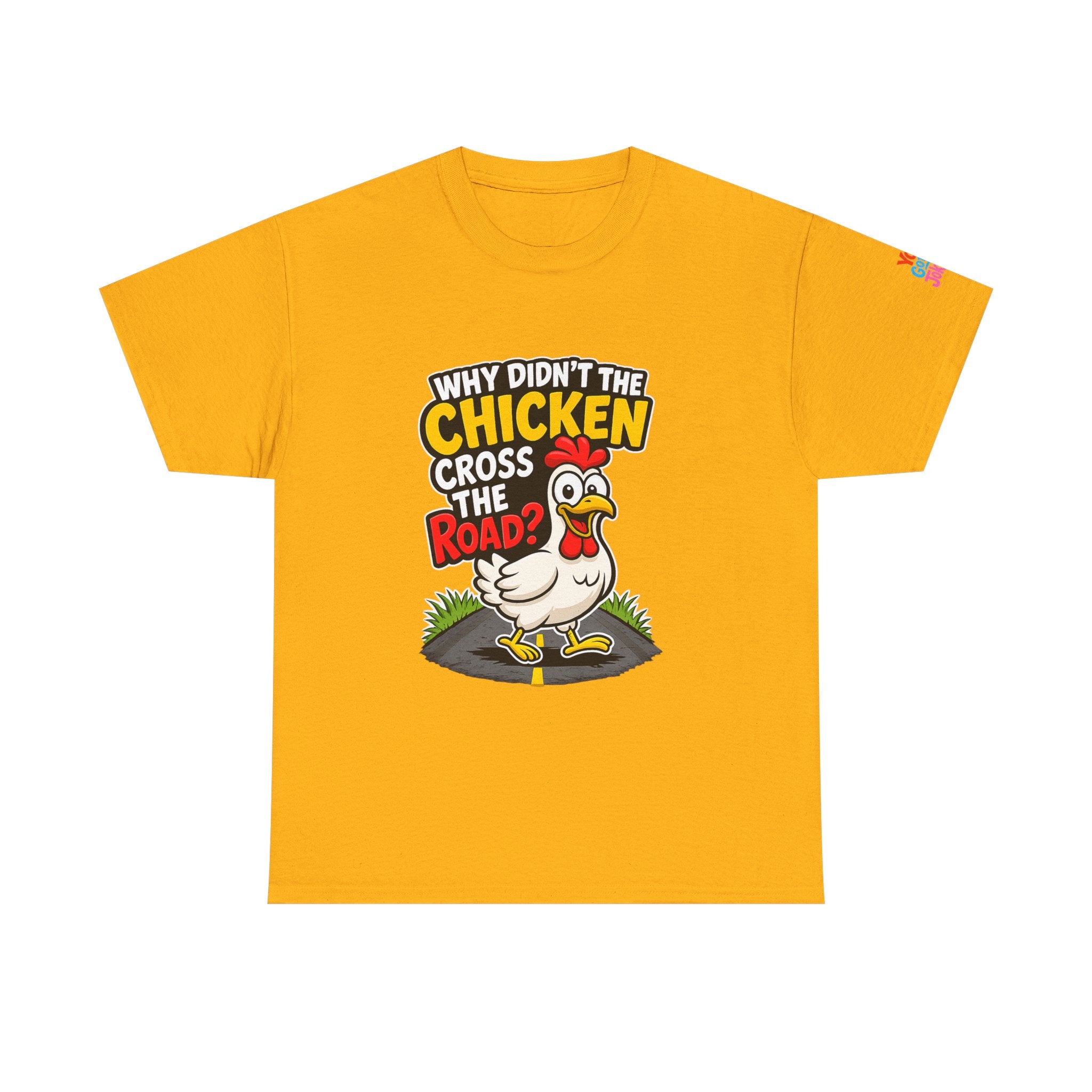Chicken Joke T-Shirt - "Why Didn't the Chicken Cross the Road? Because He Was Chicken." Humorous Tee for Truckers & Farm Fans