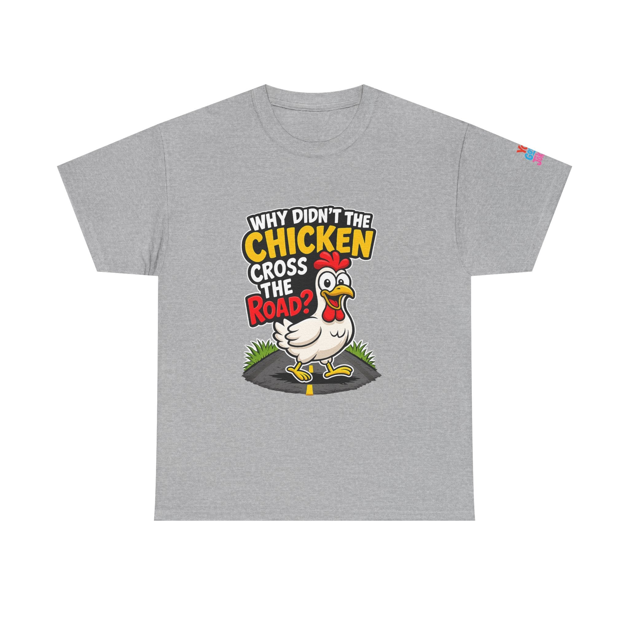 Chicken Joke T-Shirt - "Why Didn't the Chicken Cross the Road? Because He Was Chicken." Humorous Tee for Truckers & Farm Fans